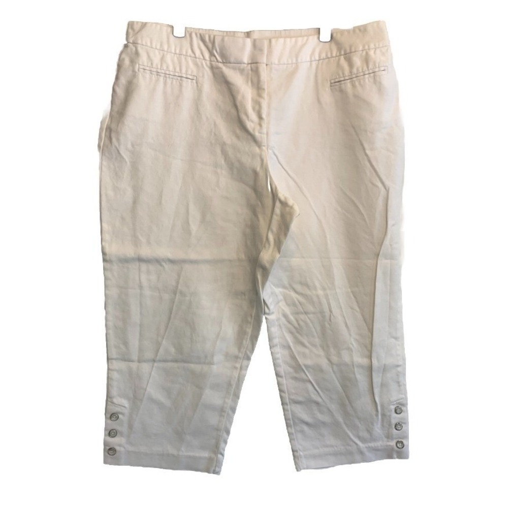 Jones New York White Cropped‎ Pants 16 Button Hem Stretch Cotton Coastal Preppy